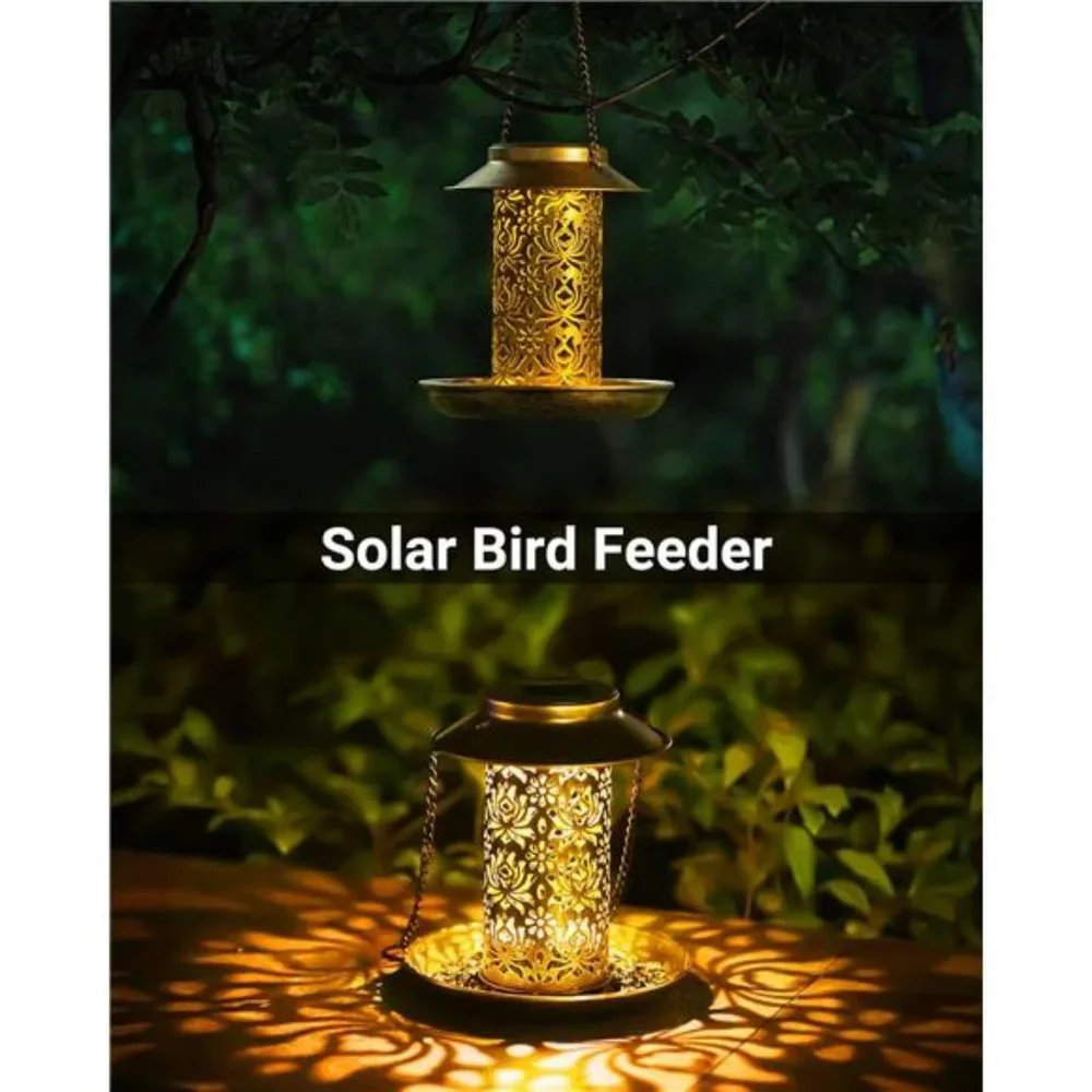 Solar Bird Feeder for Outdoors Hanging,Metal Wild Bird Feeder for Cardinal Solar
